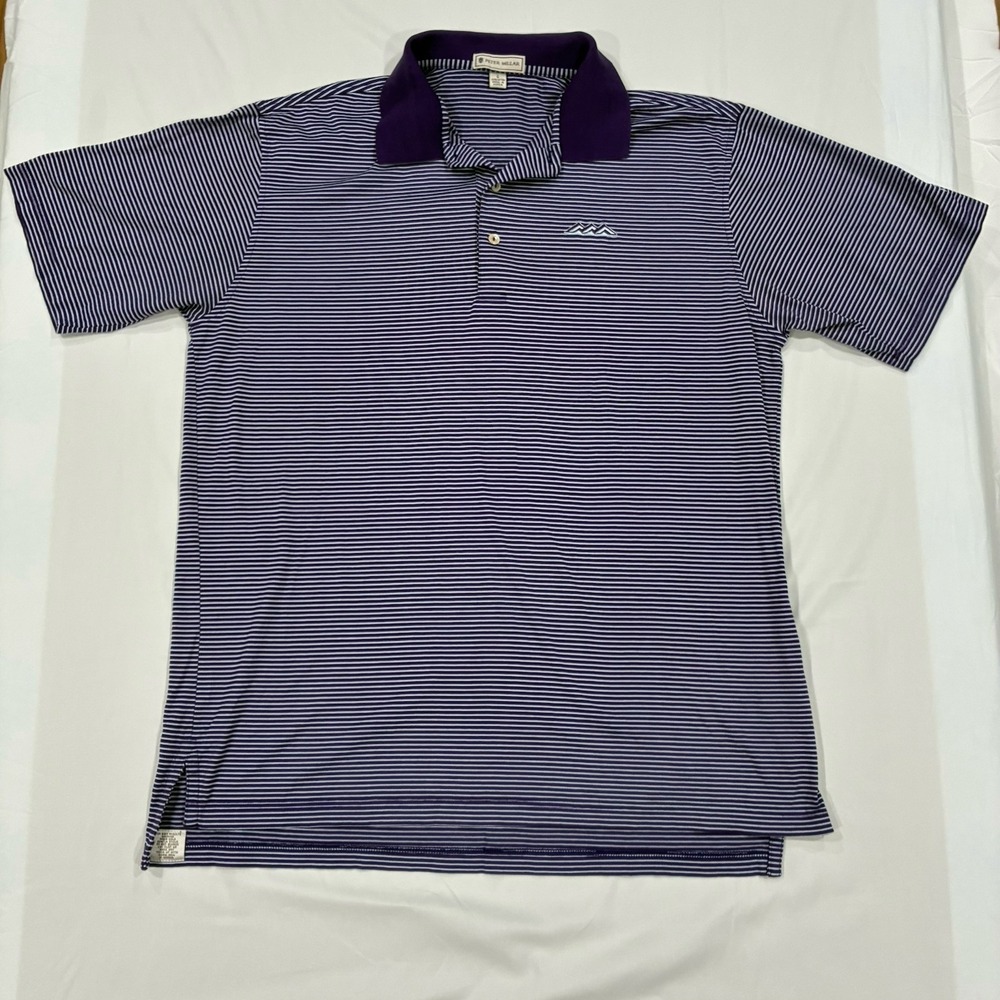 Peter Millar Polo Shirt Mens‎ Large Purple Striped Performance Golf 100% Cotton